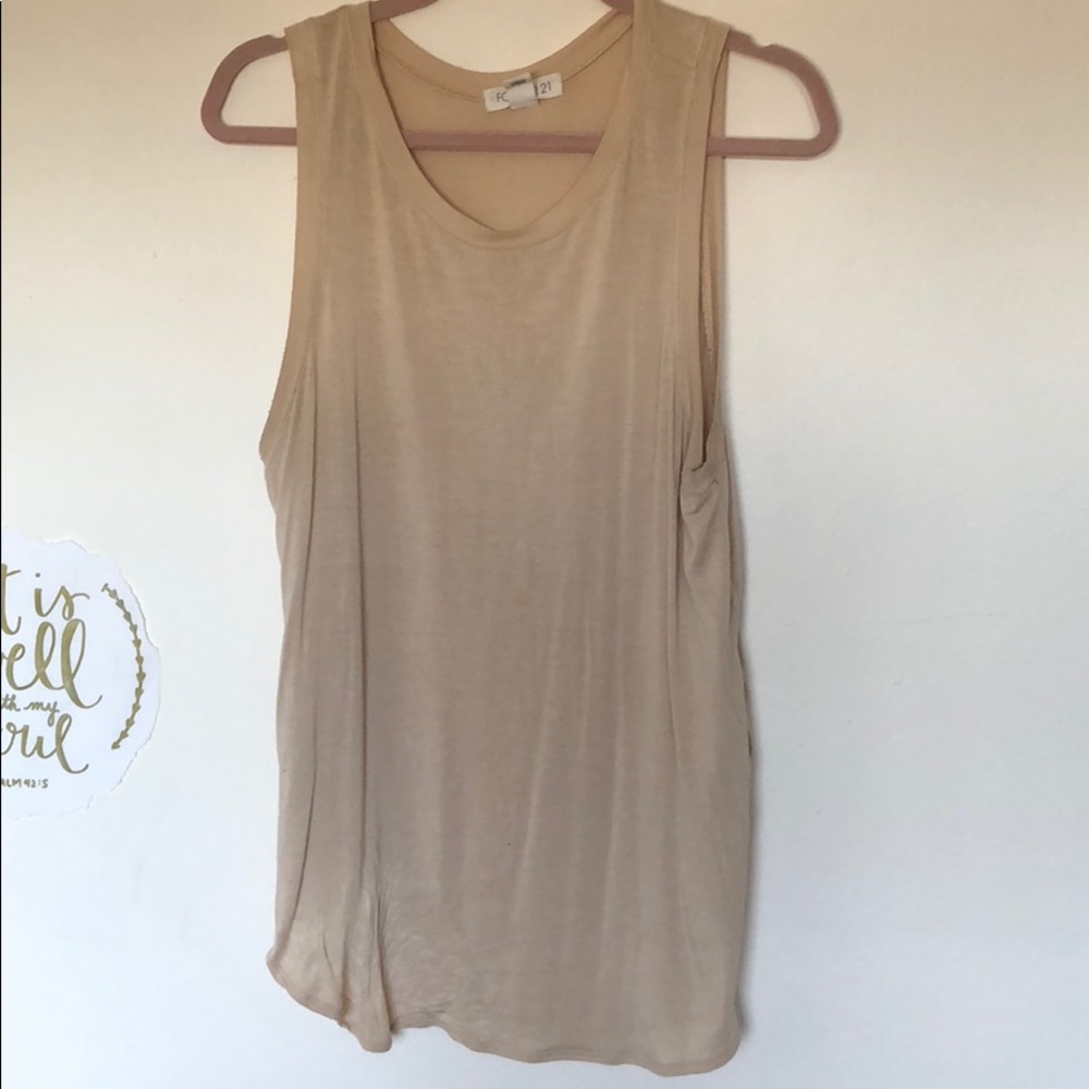 nude, side slit tank top